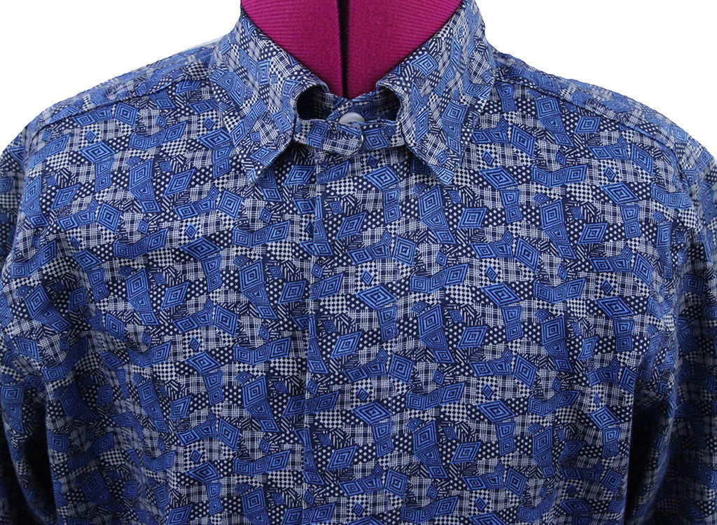 Shirt DeRegnaucourt Blue and Silver Geometric Print