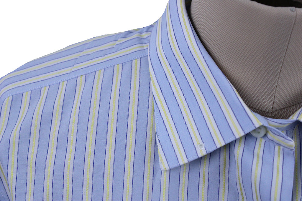Shirt Blue with Yellow and White Stripe