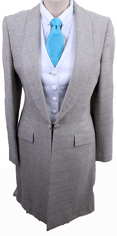 Day Coat Change of Habit Cream Tweed with Blue Windowpane