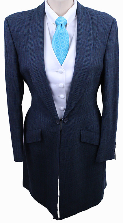 Day Coat LeCheval Navy Glenplaid with Aqua Windowpane