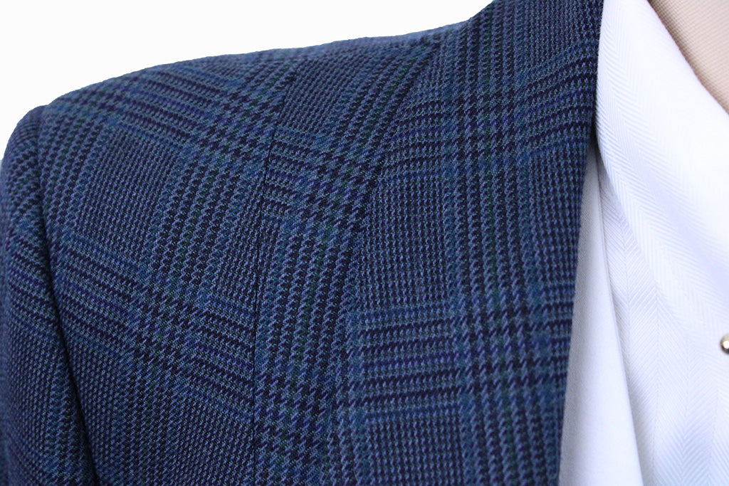 Day Coat LeCheval Navy Glenplaid with Aqua Windowpane