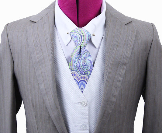 Day Suit Becker Brothers Taupe with Herringbone and Pinstripe
