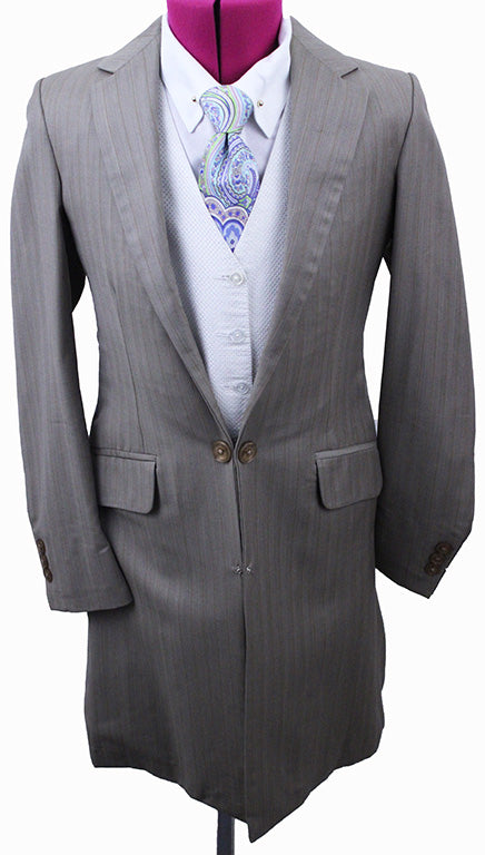 Day Suit Becker Brothers Taupe with Herringbone and Pinstripe