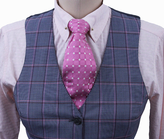 Vest Becker Brothers Silver Glenplaid with Pink and Berry Windowpane