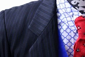 Day Suit Marsha DeArriaga Black Shadow Stripe with Blue Pinstripe