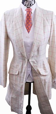 Day Coat Becker Brothers Ivory with Coral Windowpane