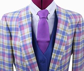 Becker Brothers Blue, Pink, and Gold Plaid Day Coat