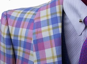 Becker Brothers Blue, Pink, and Gold Plaid Day Coat