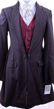 Day Suit, JLC Custom, Chocolate with Olive and Wine Pin