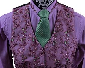 Shirt/Vest/Tie Combo Show Season Lavender Applique Brocade